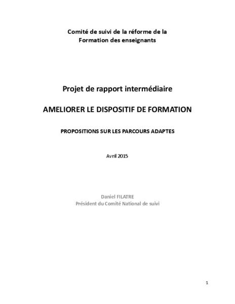Propositions sur les parcours adaptés | Comité de suivi de la réforme de la FDE (avril 2015) 