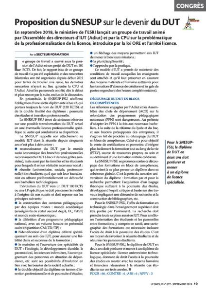 PROPOSITION DU SNESUP-FSU SUR LE DEVENIR DU DUT