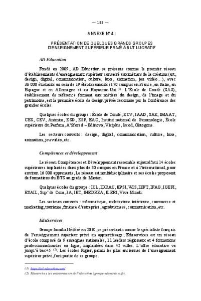 PRÉSENTATION DE QUELQUES GRANDS GROUPES D’ENSEIGNEMENT SUPÉRIEUR PRIVÉ À BUT LUCRATIF