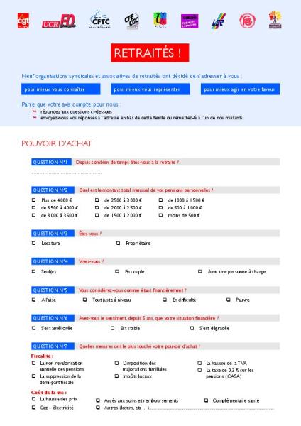 Retraité.e.s ! Neuf organisations syndicales de retraités ont décidé de s'adresser à vous