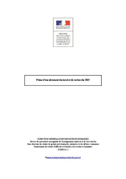 Rapport prime d'encadrement doctoral et recherche 2015