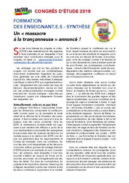 Congrès d'études du SNESUP, juin 2018 : contribution du coilectif FDE et Rapport du congrès