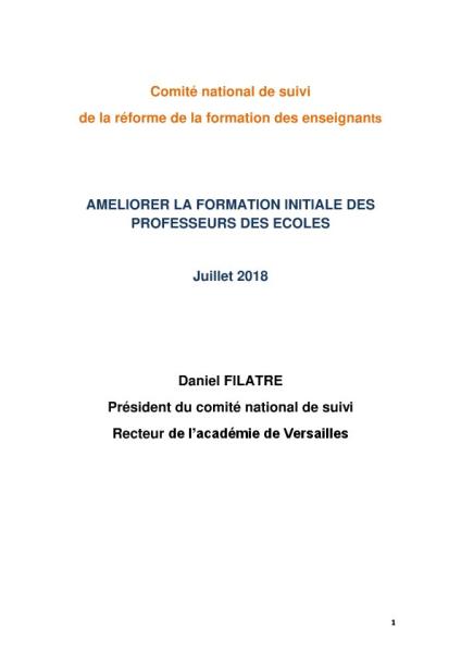AMELIORER LA FORMATION INITIALE DES PROFESSEURS DES ECOLES juin 2018