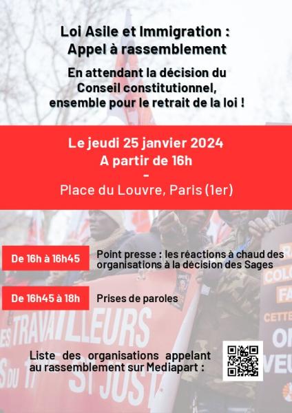 25 JANVIER 2024 - Mobilisation contre la Loi Asile et Immigration