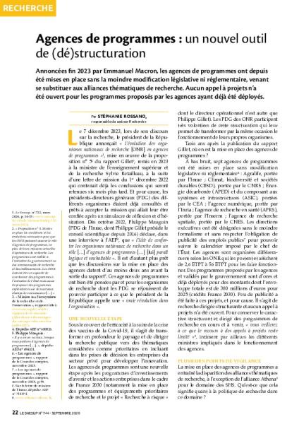 Agences de programmes : un nouvel outil de (dé)structuration