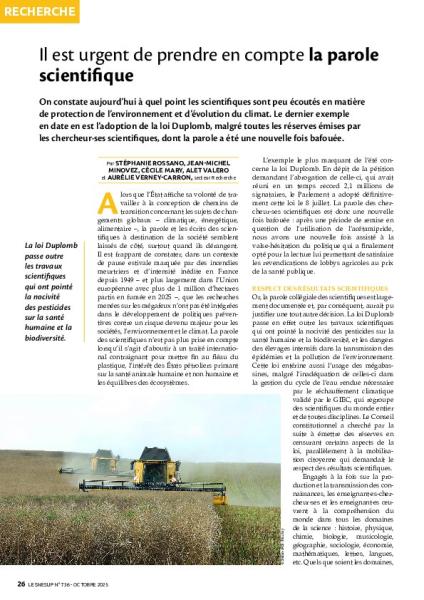 Il est urgent de prendre en compte la parole scientifique