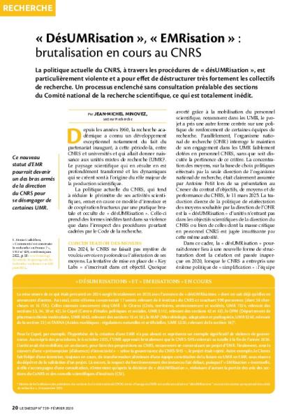 « DésUMRisation », « EMRisation » : brutalisation en cours au CNRS