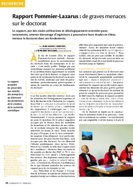 Rapport Pommier-Lazarus : de graves menaces sur le doctorat