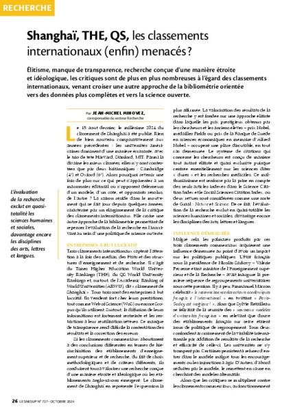 Shanghaï, THE, QS, les classements internationaux (enfin) menacés ?