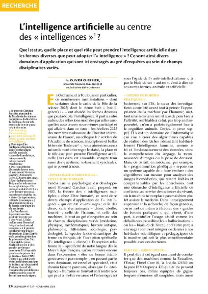 L’intelligence artificielle au centre des « intelligences » ? L’intelligence artificielle au centre des « intelligences » ?