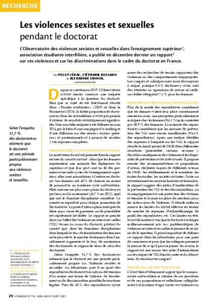 Les violences sexistes et sexuelles pendant le doctorat