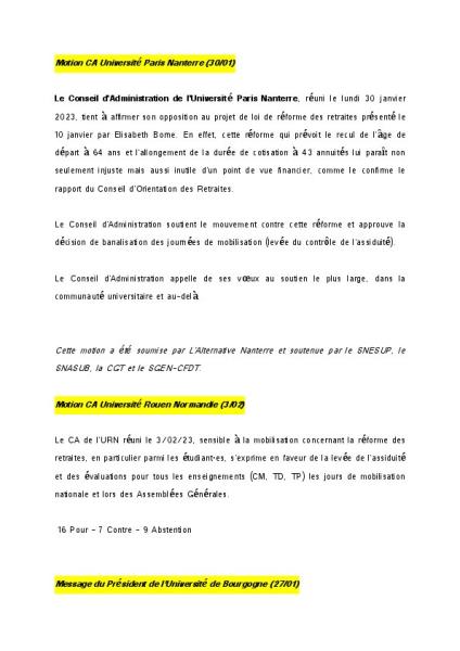 Réforme des retraites - Motions d'établissements