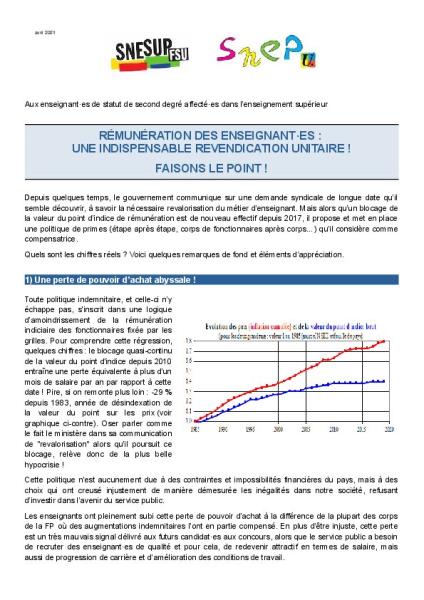 Rémunération des enseignant·es : une indispensable revendication unitaire. Faisons le point ! - Mai 2021