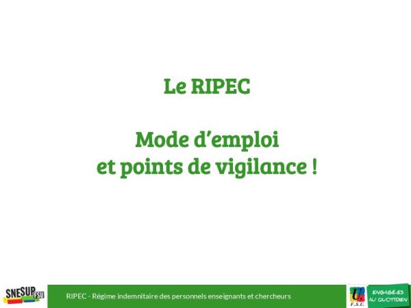 Diaporama RIPEC mode d'emploi et points de vigilance