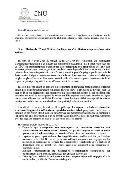 Motions de la section 18 Avancement de grade 