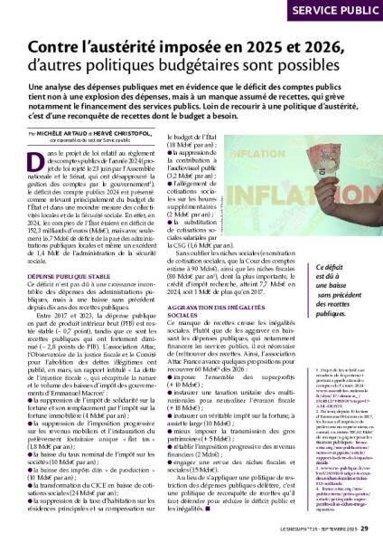 Contre l’austérité imposée en 2025 et 2026, d’autres politiques budgétaires sont possibles
