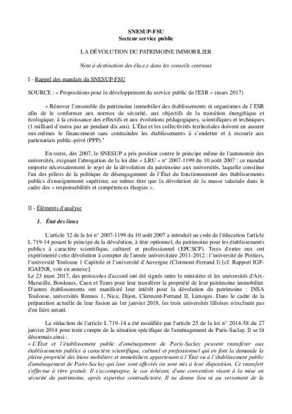 La dévolution du patrimoine immobilier - Note à destination des élu.e.s dans les conseils centraux