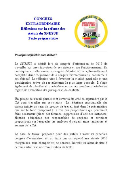Texte préparatoire au congrès extraordinaire : réflexion sur la refonte des statuts du SNESUP-FSU
