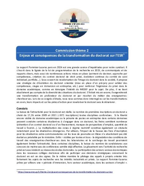 Thème 2 : Enjeux et conséquences de la transformation du doctorat sur l’ESR