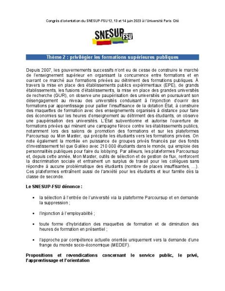 Thème 2 : privilégier les formations supérieures publiques