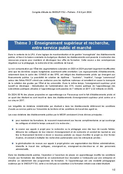 Thème 3 : Développer un service public de la recherche au service de l’intérêt général et à la hauteur des enjeux
