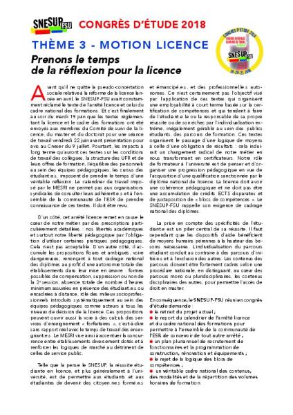 « Prenons le temps de la réflexion pour la licence » - Motion du Congrès d'étude 2018 - Thème 3