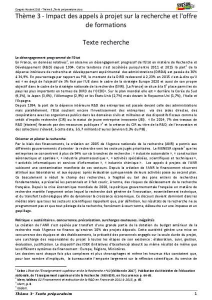 Thème 3 - Impact des appels à projet sur la recherche et l'offre de formations