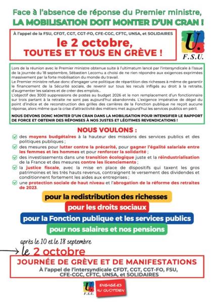 Tract FSU pour la mobilisation interprofessionnelle du 2/10