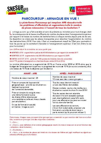 Tract Parcoursup à destination des lycéens