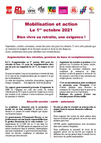 Retraités et retraitées : mobilisation le 1er octobre 2021