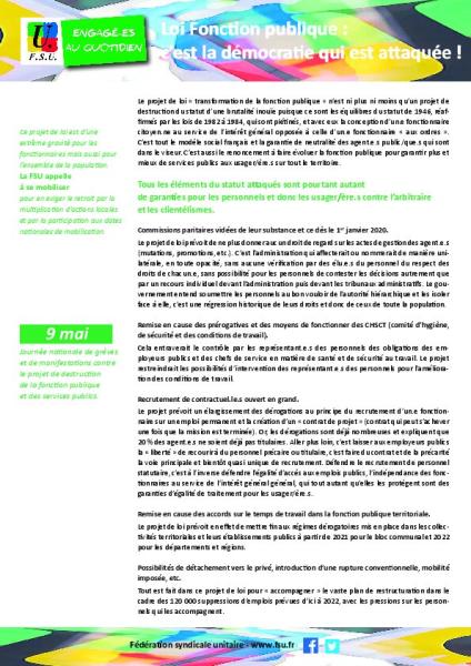 Tract sur la réforme de destruction de la Fonction publique pour le 9 mai 2019