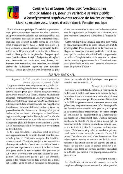 Tract d'appel du SNESUP-FSU de l'université de Nantes pour la journée du 10 octobre 2017