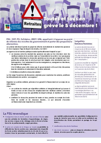 TRACT FSU et APPEL INTERSYNDICAL À LA GREVE le 5 DÉCEMBRE 2019