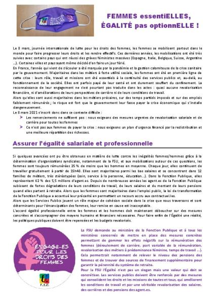 8 MARS 2021 TOUTES ET TOUS MOBILISÉ.ES POUR FAIRE DE L’ÉGALITÉ FEMMES HOMMES UNE RÉALITÉ ! - Tracts à télécharger