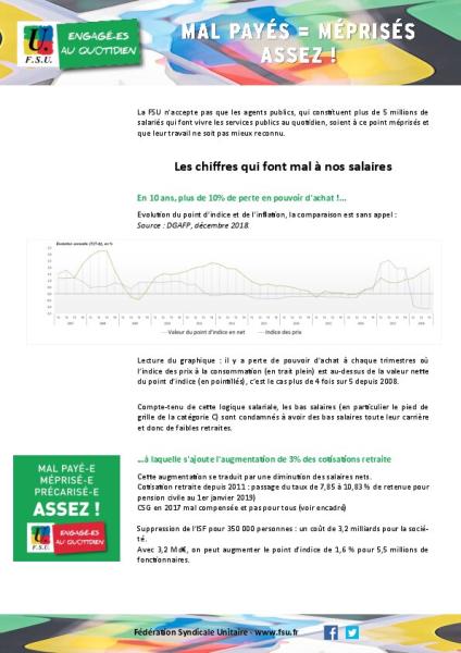 « MAL PAYÉS = MÉPRISÉS, ASSEZ ! » - Tract de la FSU sur le pouvoir d'achat, janvier 2019