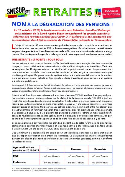 « Retraites : NON à la dégradation des pensions ! » - Tract, 26 novembre 2018