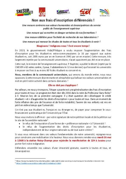 UGE - Pétition contre les droits différenciés