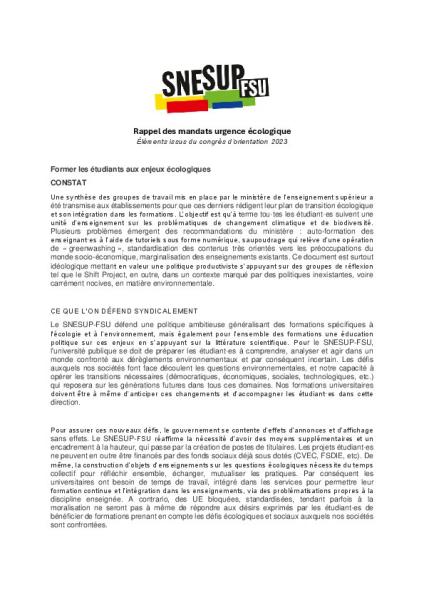 Mandats snesup urgence écologique