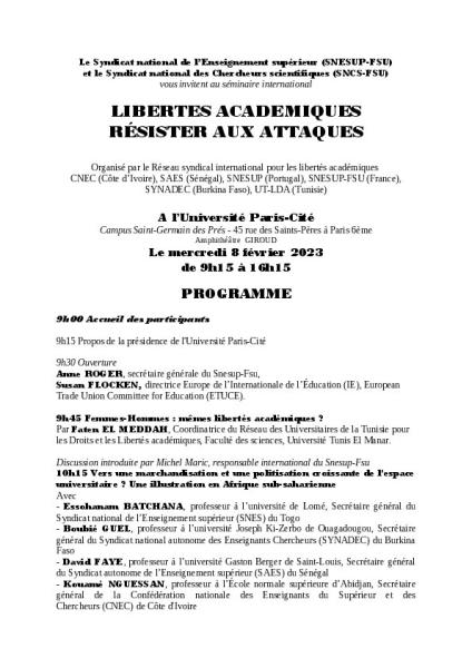 Journée libertés académiques 8 février 2023